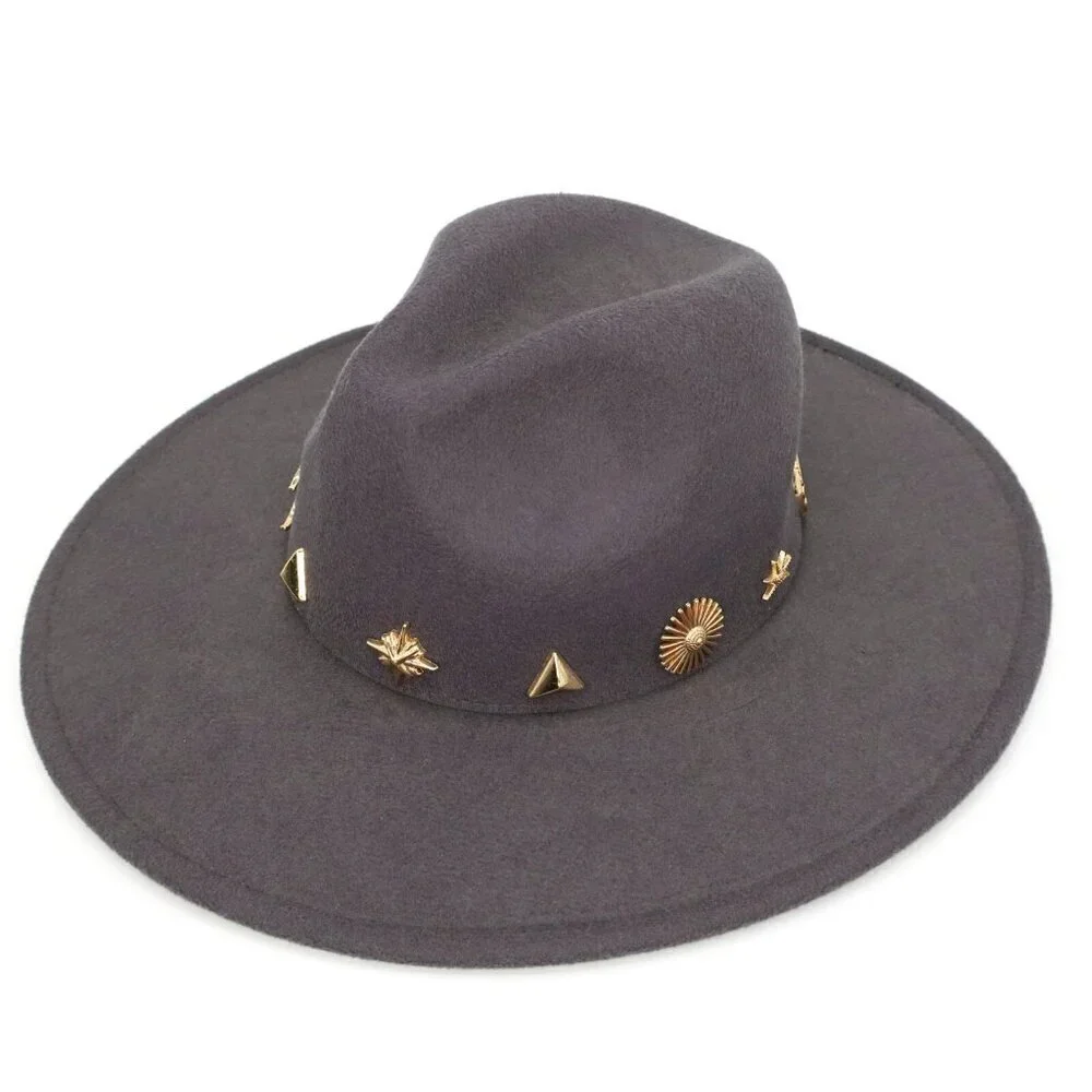 Anthropologie Charm-Trimmed Rancher Women's Hat Dark Grey Felt Boho Festival